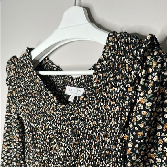 Hayden Black Smocked Floral Ruffled Blouse With Waist Tie - Picture 2 of 13